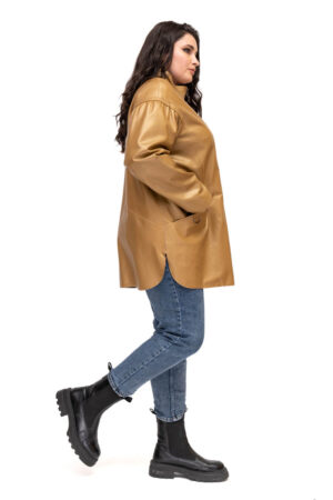 Куртка женская из натуральной кожи горчичная, модель 2057/двухстор