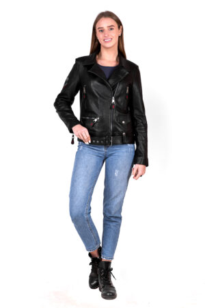 Куртка женская из натуральной кожи черная, модель 3030