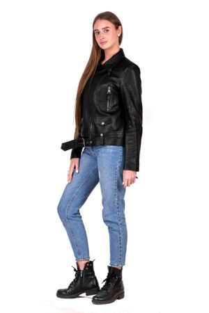Куртка женская из натуральной кожи черная, модель 3030