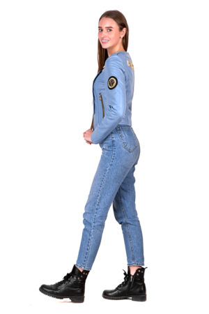 Куртка женская из натуральной кожи синяя, модель Db-11