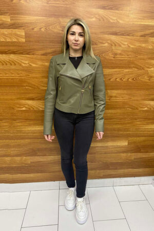 Куртка женская из натуральной кожи светлая оливковая, модель 2504