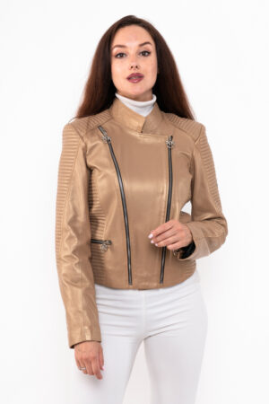 Куртка жіноча з натуральної шкіри свiтло-бежева, модель Db-5