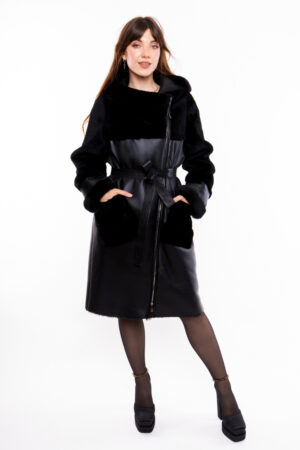 Пальто жіноче з чернобурка tissavel чорне, модель Brs-121/kps