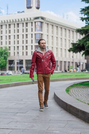 Куртка мужская из натуральной кожи красная, модель M-02/kps