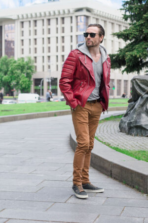 Куртка мужская из натуральной кожи красная, модель M-02/kps