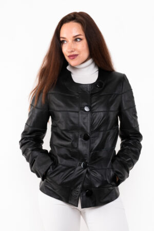 Куртка женская из натуральной кожи черная, модель K-35