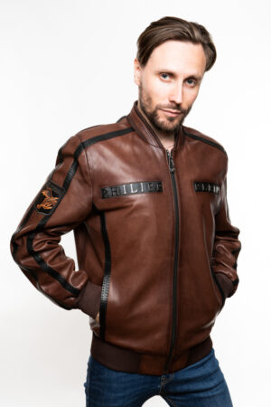 Куртка мужская из натуральной кожи коричневая, модель 2216
