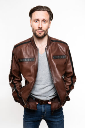 Куртка мужская из натуральной кожи коричневая, модель 2216