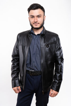 Куртка мужская из натуральной кожи черная, модель Mc-12