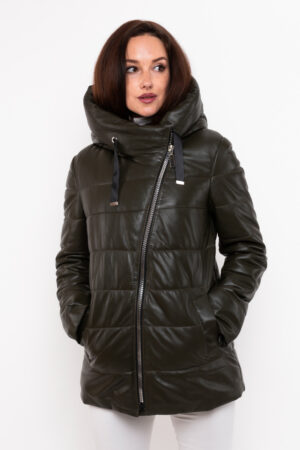 Куртка женская из натуральной кожи хаки, модель 1020/a/kps
