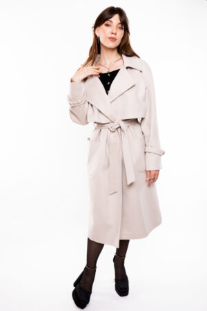 Пальто жіноче з кашемир/кожи чорне, модель 2242