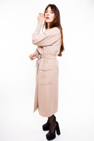 Пальто женское из кашемир бежевое, модель 1272