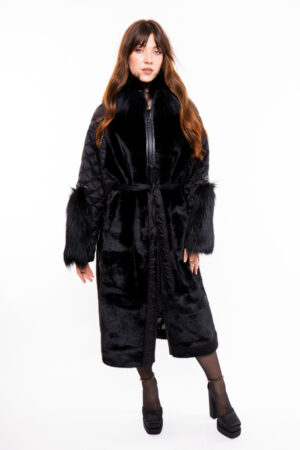 Пальто жіноче з чернобурка tissavel чорне, модель Brs-123