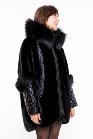 Пальто женское из чернобурка TISSAVEL черное, модель Brs-121/kps