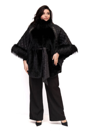 Пальто женское из чернобурка TISSAVEL черное, модель Brs-107