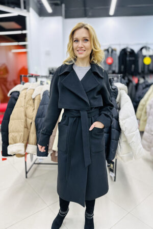 Пальто женское из чернобурка TISSAVEL черное, модель Brs-107