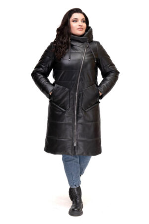 Куртка жіноча з натуральної шкіри чорна, модель Puf/kps
