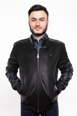 Куртка чоловіча з замш/деграде/питон чорна, модель 1081