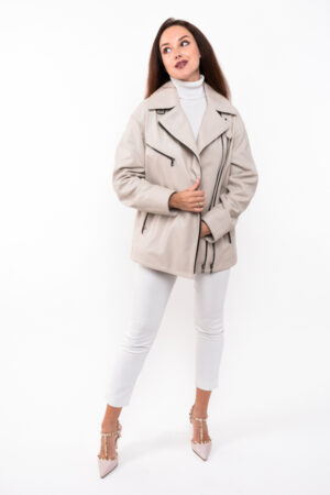 Куртка женская из натуральной кожи светло-бежевая, модель Z-2431