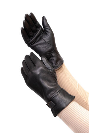 Перчатки женские из натуральных кож черные, модель 103/олень