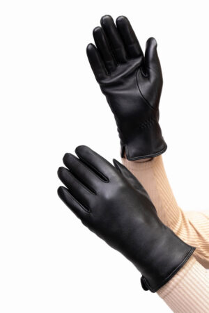 Перчатки женские из натуральных кож черные, модель W-2107/лайка