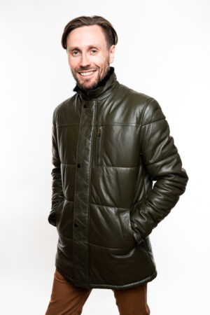 Куртка чоловіча з кожа/naturel/енот чорна, модель 232/kps