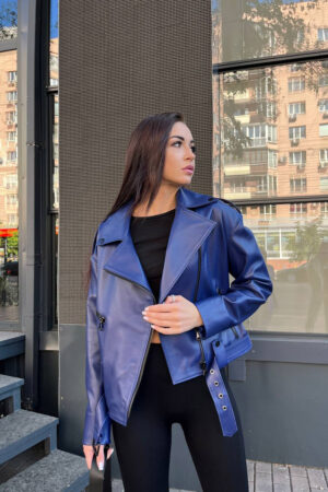 Куртка женская из натуральной кожи темно-синяя, модель Z-2256