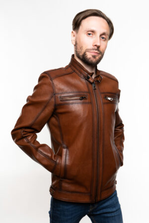 Куртка мужская из натуральной кожи коричневая, модель Sry-27