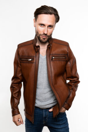 Куртка мужская из натуральной кожи коричневая, модель Sry-27