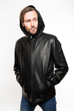 Куртка мужская из натуральной кожи черная, модель 6006-i