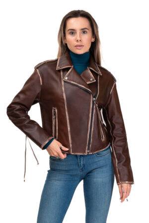 Куртка женская из кожи/antik коричневая, модель Ms-82