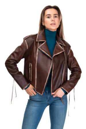 Куртка жіноча з кожа/antik коричнева, модель Ms-82