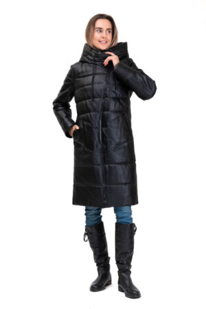 Куртка женская из натуральной кожи черная, модель 1020/kps