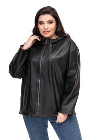 Куртка женская из натуральной кожи черная/серая, модель Karina/kps/двухст