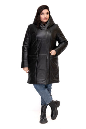 Куртка женская из натуральной кожи черная, модель 1020/kps