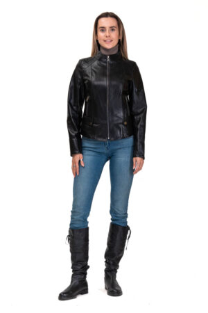 Куртка женская из натуральной кожи черная, модель 077