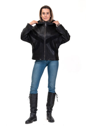 Куртка жіноча з кожа/jumbo/замш чорна, модель 2402/kps