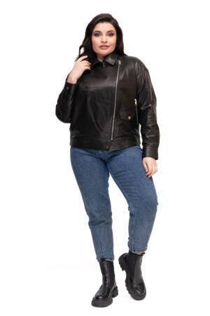 Куртка женская из натуральной кожи черная, модель 9059