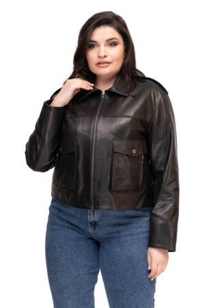 Куртка женская из натуральной кожи черная, модель 411