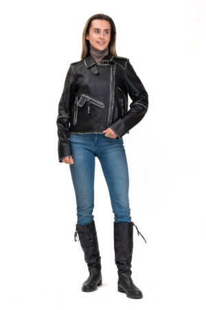 Куртка жіноча з кожа/vigital/норки чорна, модель Mod-21
