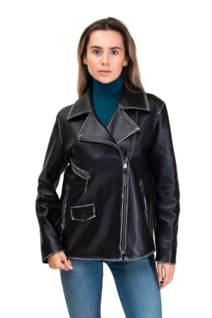 Куртка женская из кожи/antik черная, модель 21127