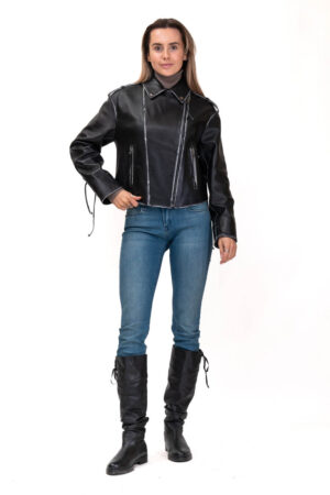Куртка женская из кожи/Tissavel черная, модель K6-02