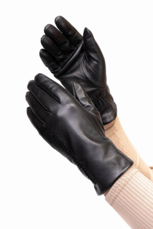 Перчатки женские из натуральных кож черные, модель Y-011/лайка