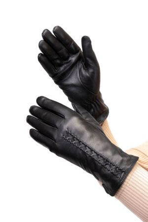 Перчатки женские из натуральных кож черные, модель Y-015/лайка