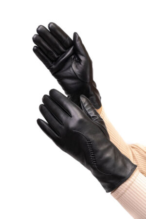 Перчатки женские из натуральных кож черные, модель Y-010/лайка