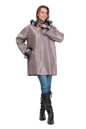 Куртка женская из натуральной кожи бежевая, модель 1440/kps/двухстор