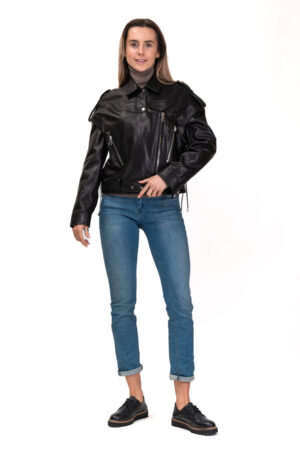 Куртка женская из натуральной кожи черная, модель Ms-257