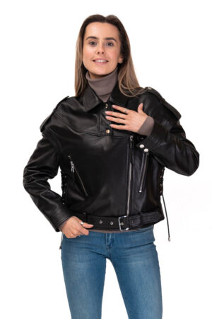 Куртка женская из натуральной кожи черная, модель Ms-257