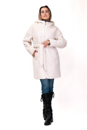 Пальто женское из экошерсть светло-бежевое, модель Ш-4/kps