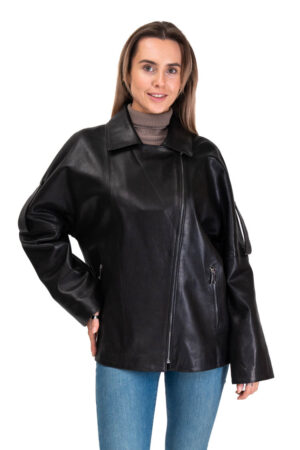 Куртка женская из натуральной кожи черная, модель H-2